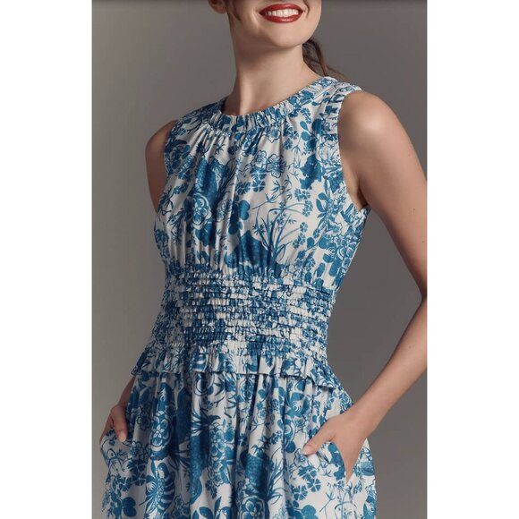 Anthropologie Sleeveless Poplin Smocked Midi Dress Size Large Petite - Picture 6 of 7